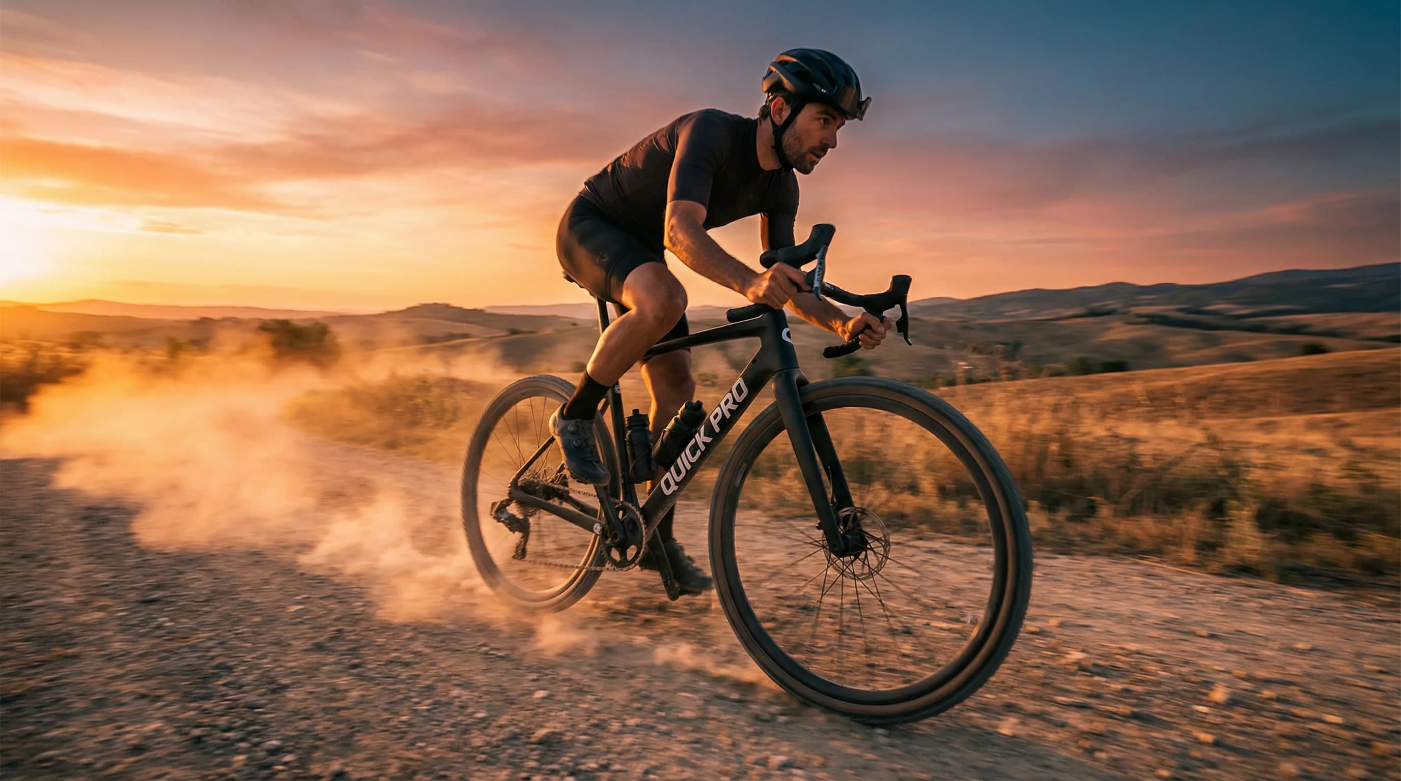 Гравийный велосипедист QuickPro на закате — блог